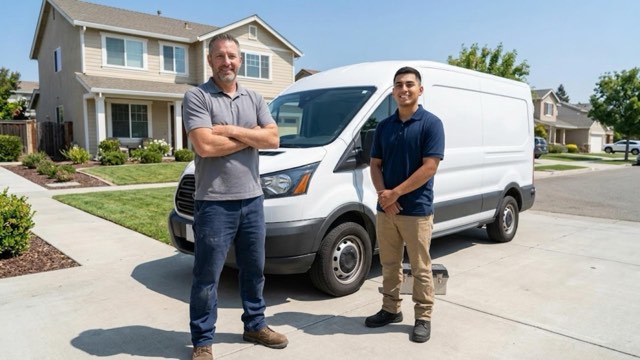 Walk-In Tub Contractor Grand Rapids installer and service van outside a customer's home