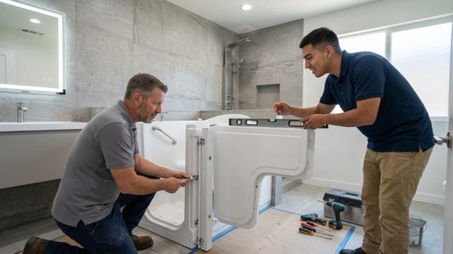 Walk-In Tub Installation in progress in a Grand Rapids, MI bathroom
